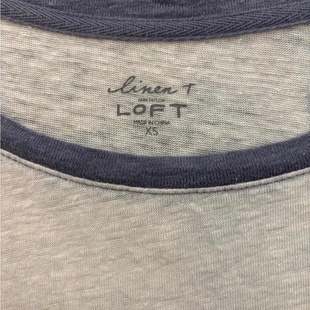 LOFT Linen White and Blue Raglan Sleeve Top - Picture 2 of 6